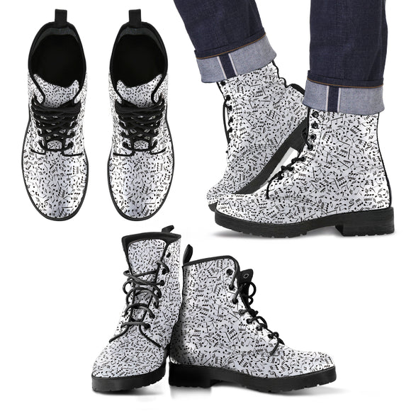 Music Notes Design Men's Leather Boots