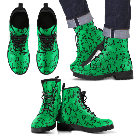Green Music Note Men's Leather Boots