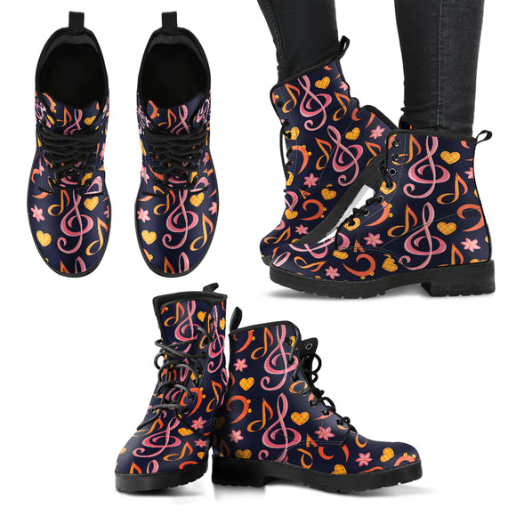 Pink and Orange Clefs Women's Leather Boots
