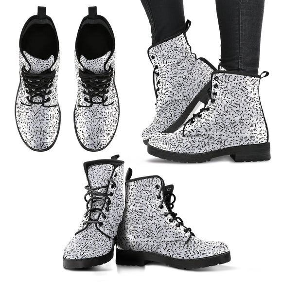 Music Notes Design Women's Leather Boots