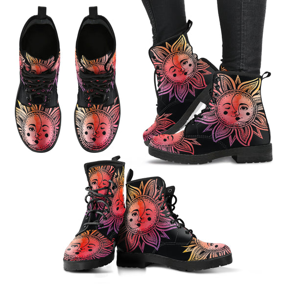 Watercolor Sun/Moon Mandala Women's Leather Boots