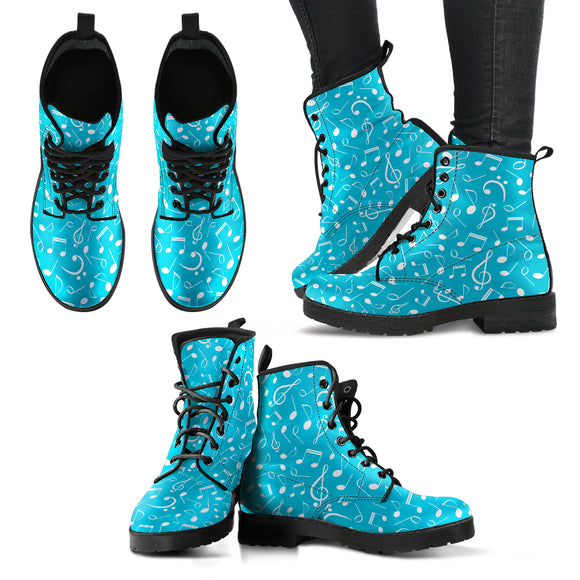 Light Blue Music Note Women's Leather Boots