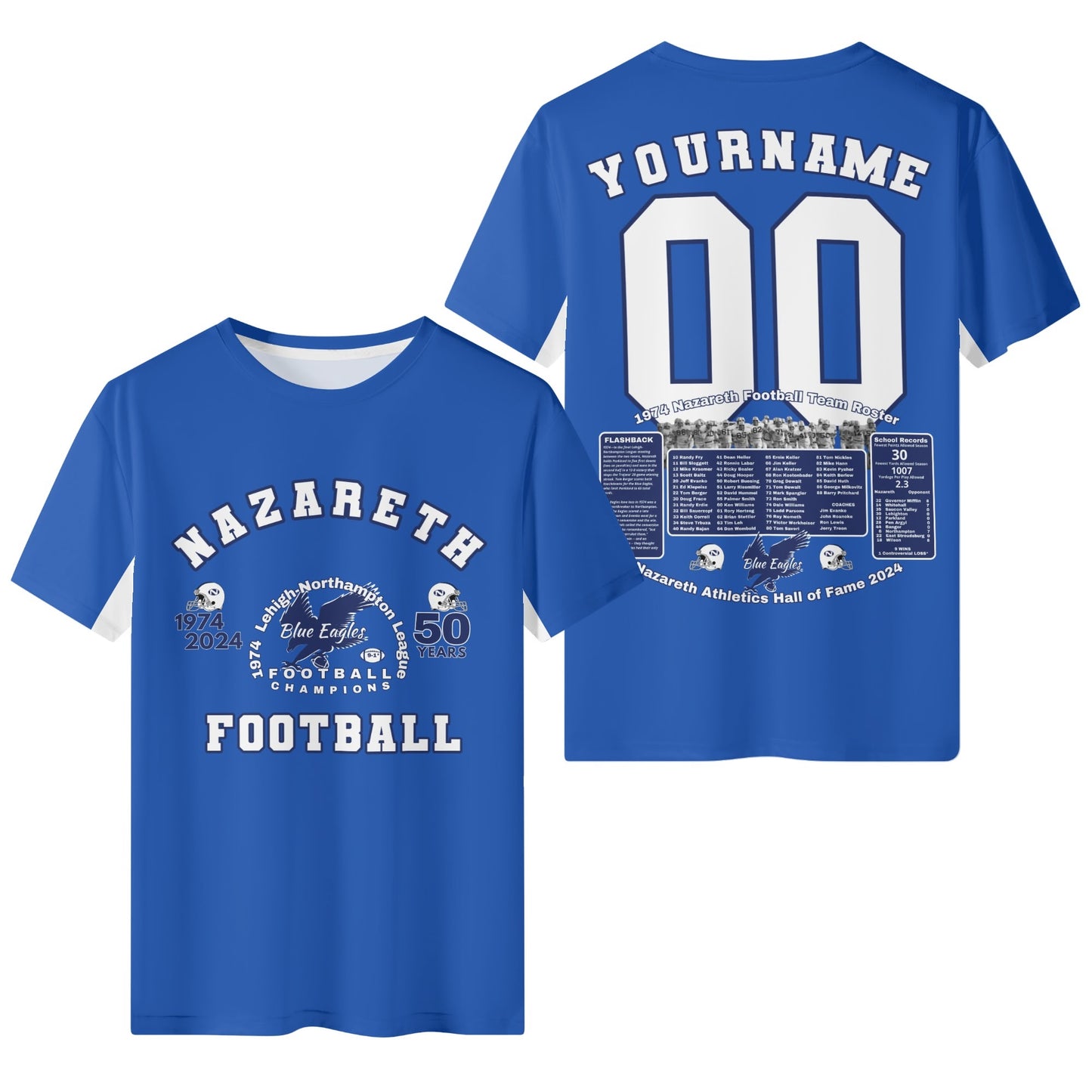 1974 Nazareth Football 50-Year/HOF Personalized Commemorative Classic T-Shirt