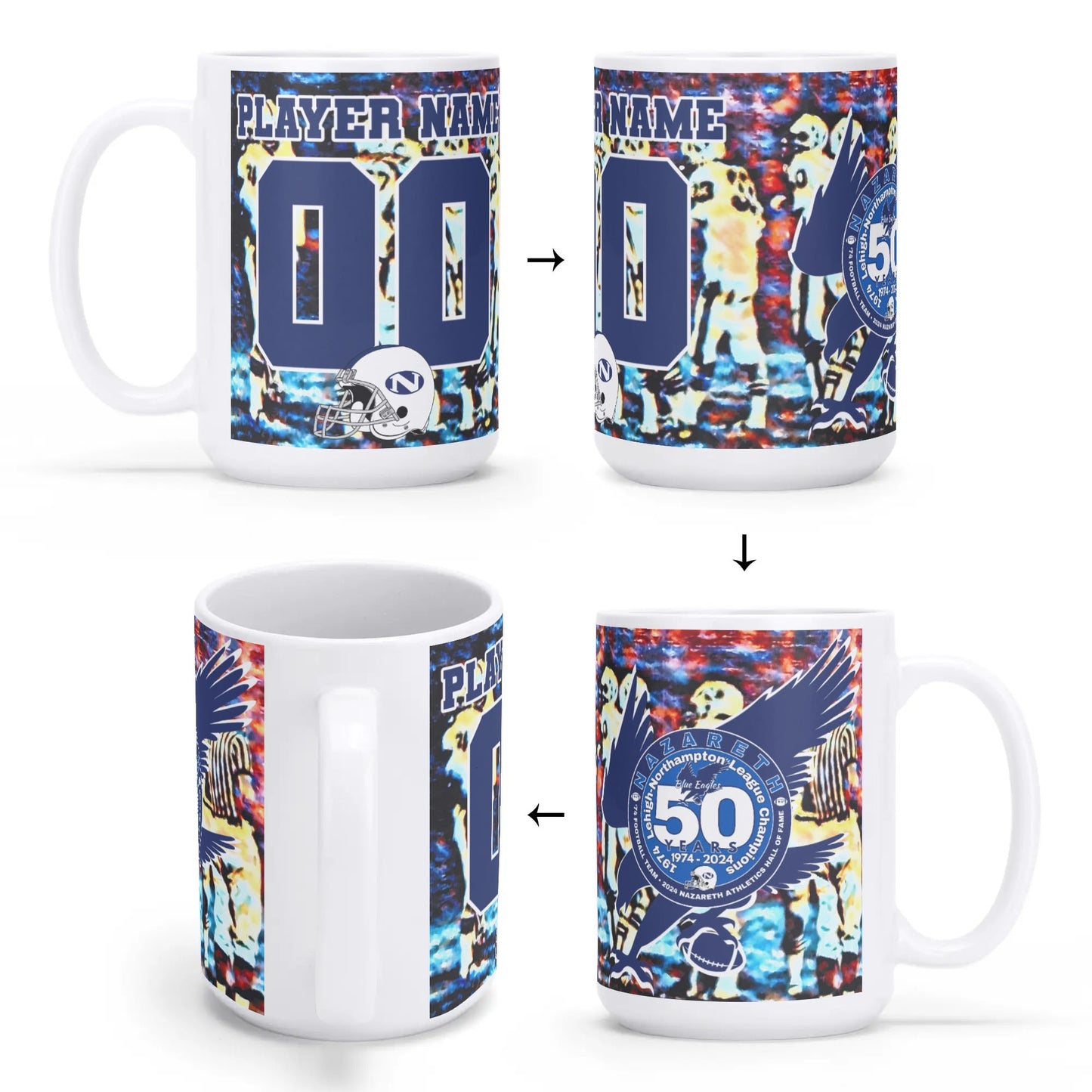 1974 Nazareth Football 50-years/HOF Personalized V2 Commemorative Mug (15 oz)