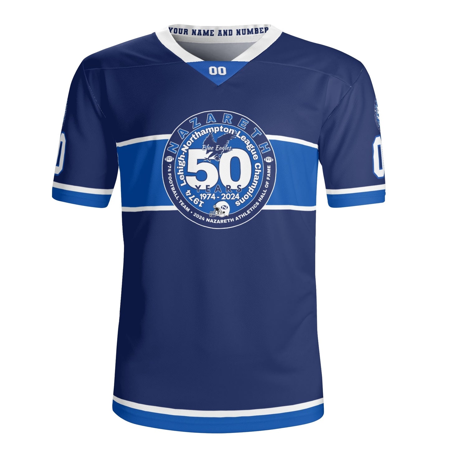 74 Nazareth 50-YEARS/HOF LOGO Personalized Football Jersey