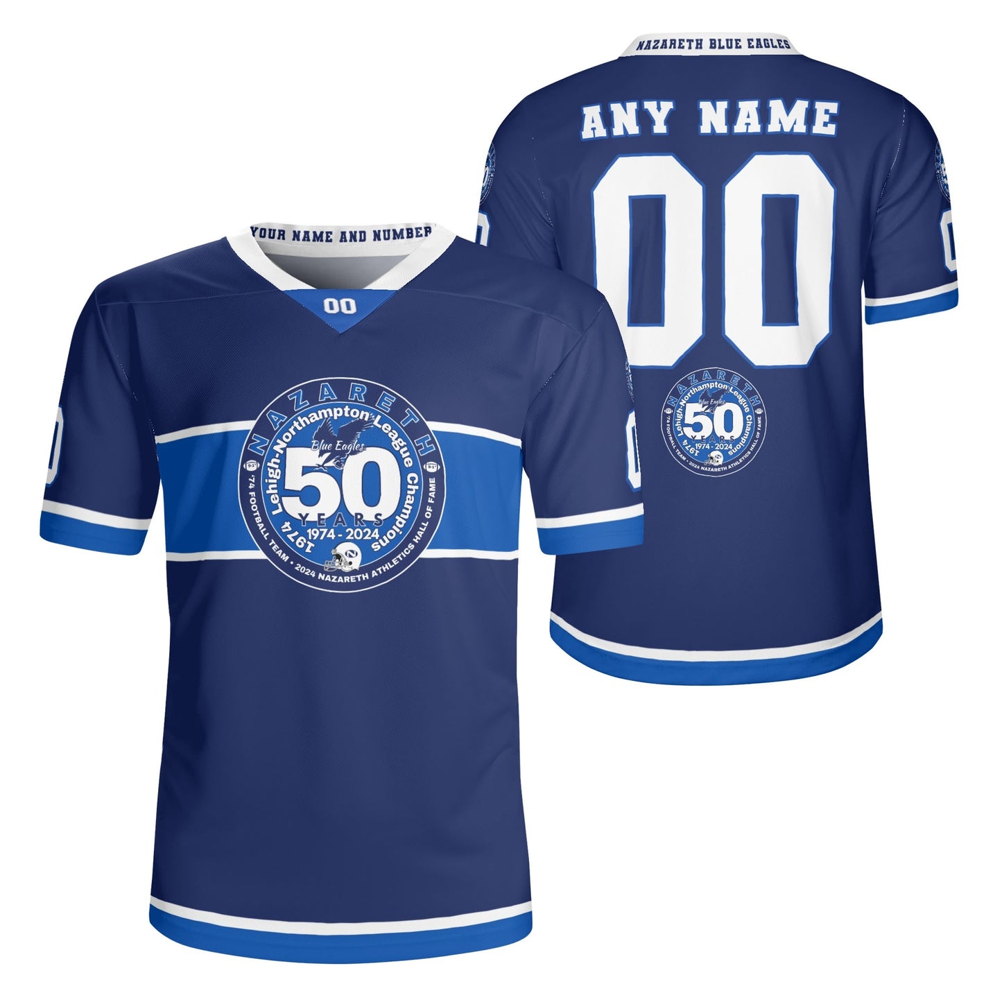 74 Nazareth 50-YEARS/HOF LOGO Personalized Football Jersey