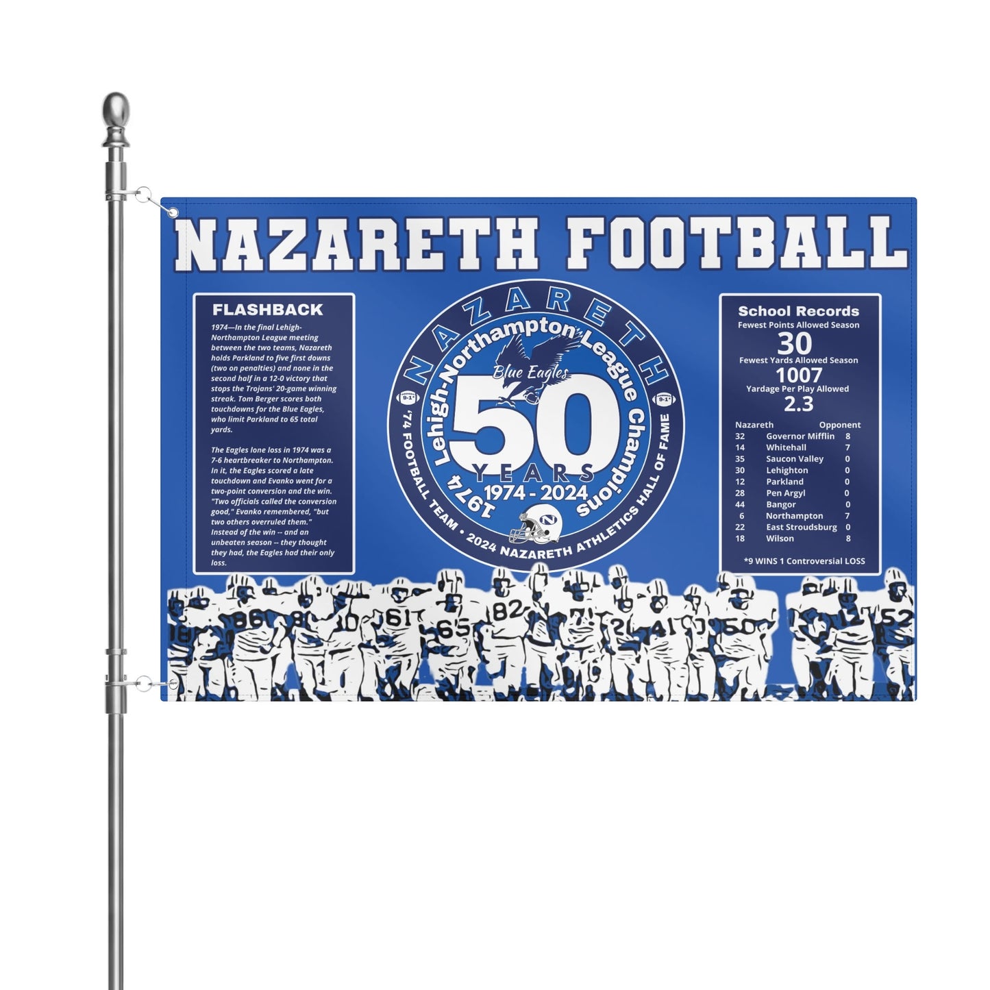 1974 Nazareth Football Champs/HOF Flag 4x6 Ft