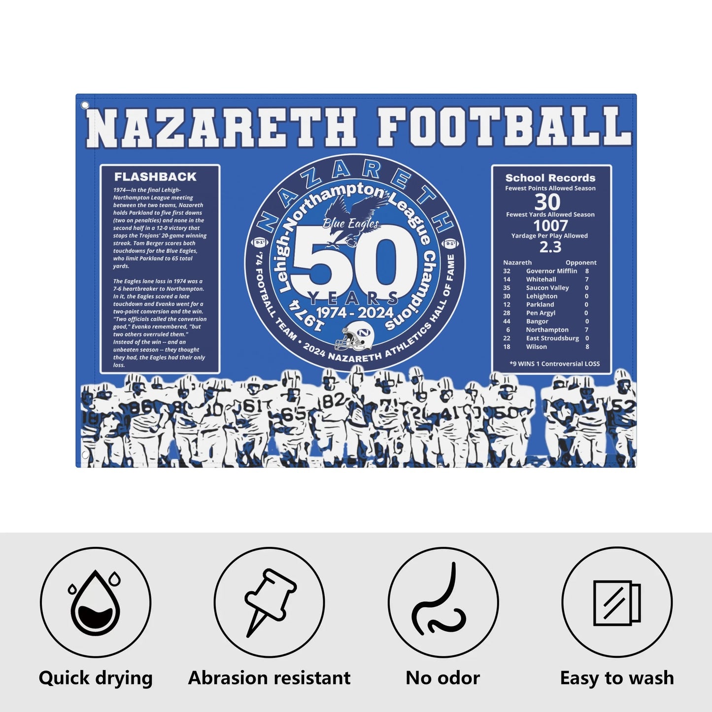 1974 Nazareth Football Champs/HOF Flag 4x6 Ft