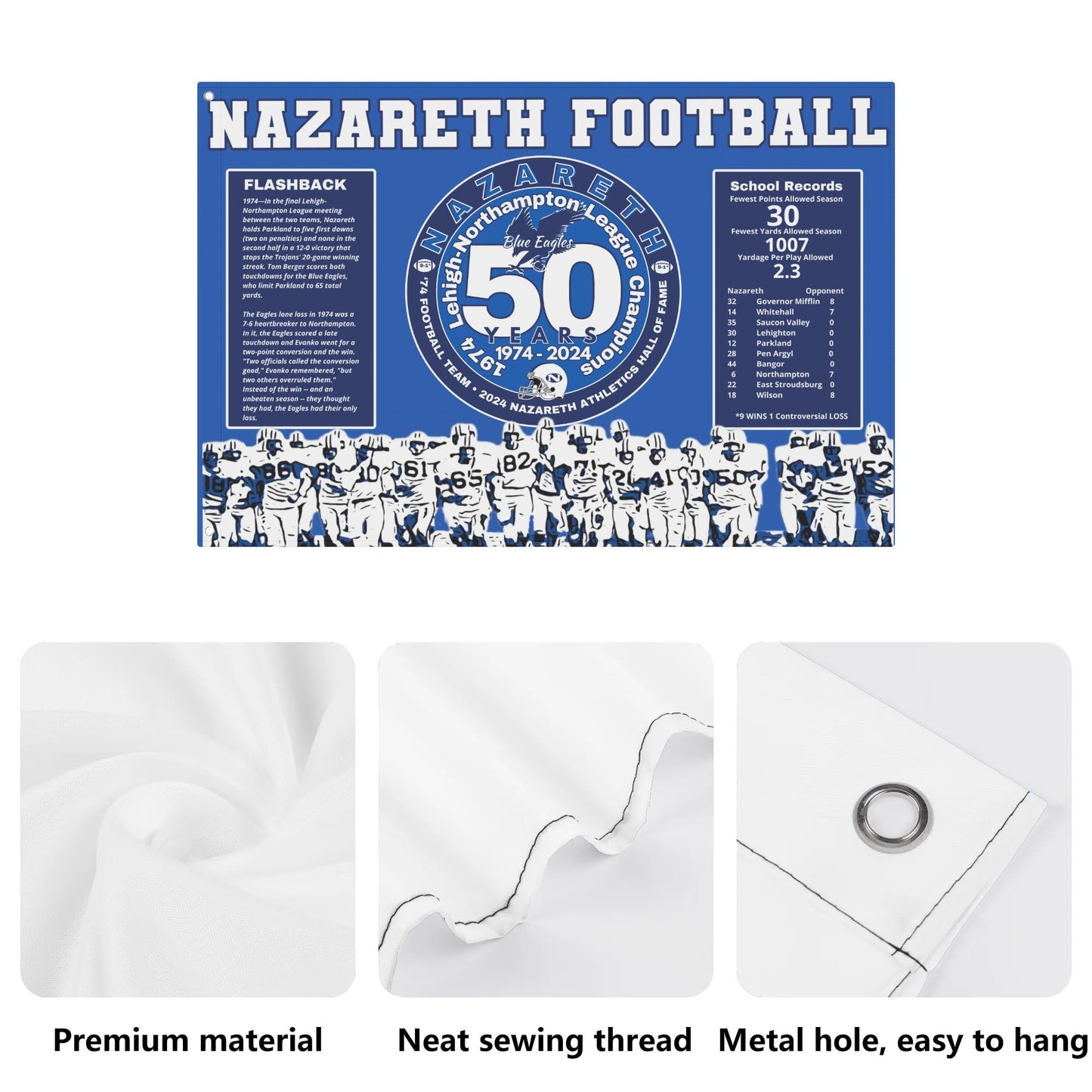 1974 Nazareth Football Champs/HOF Flag 4x6 Ft