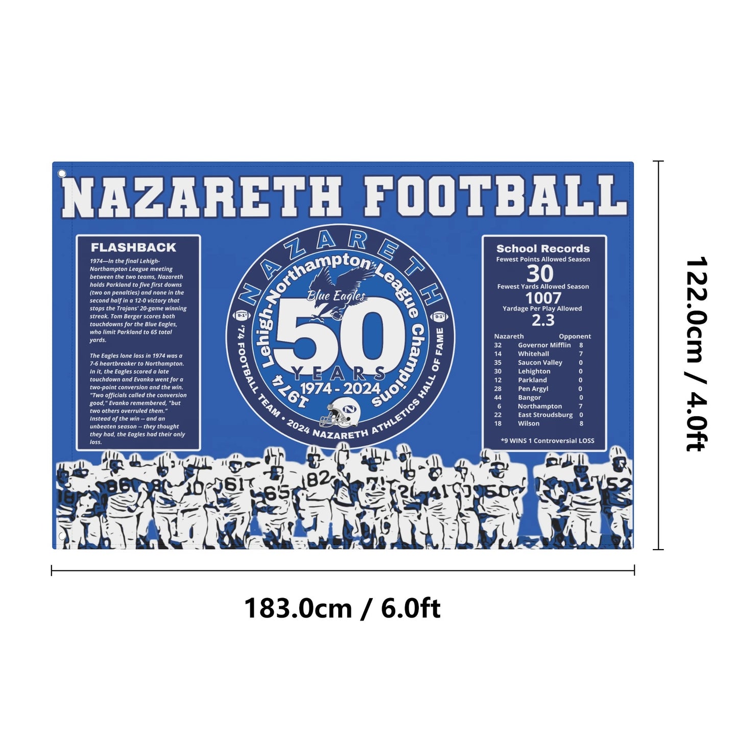 1974 Nazareth Football Champs/HOF Flag 4x6 Ft