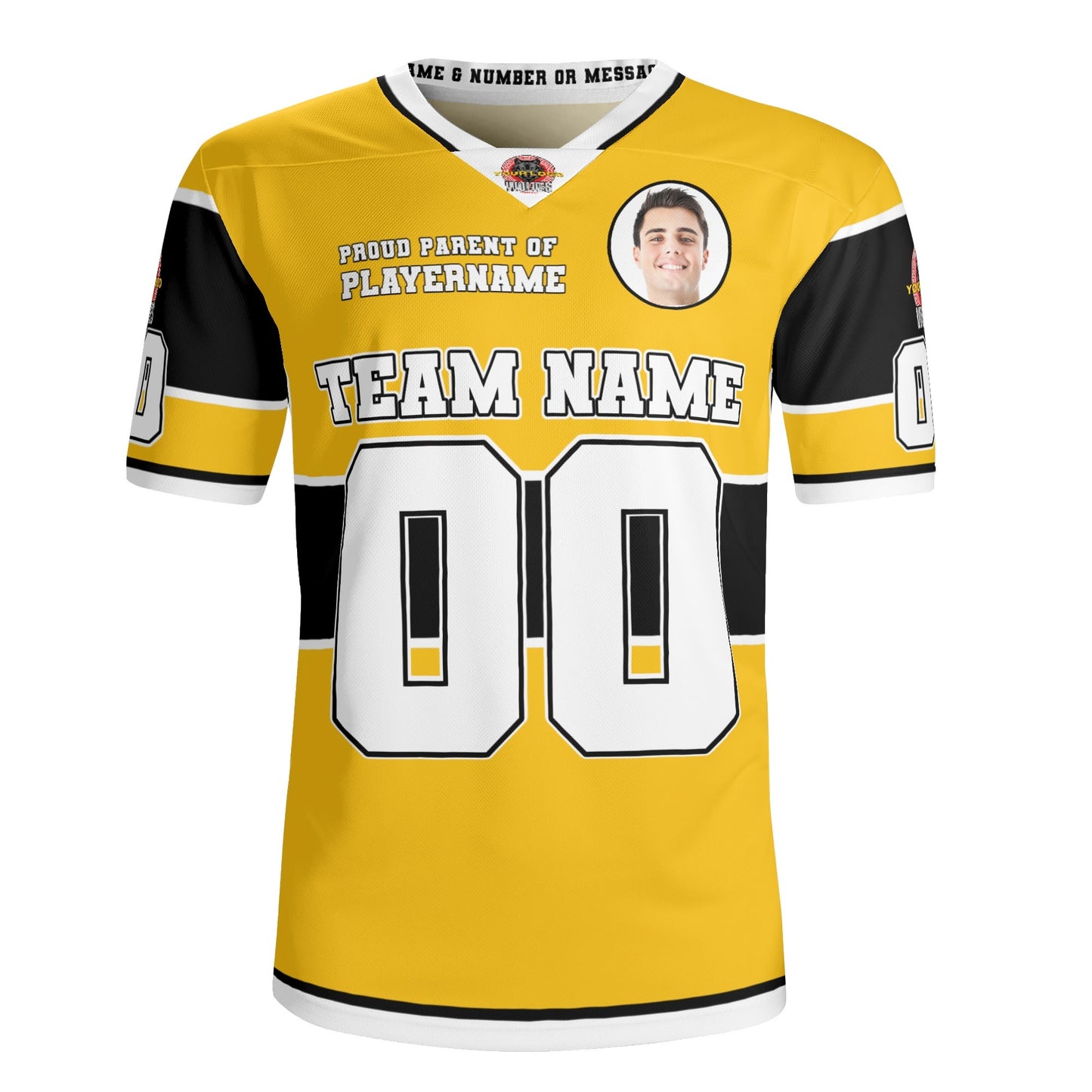 Personalized Custom Parent Jersey with Player Photo and Customizable Text (black accent)