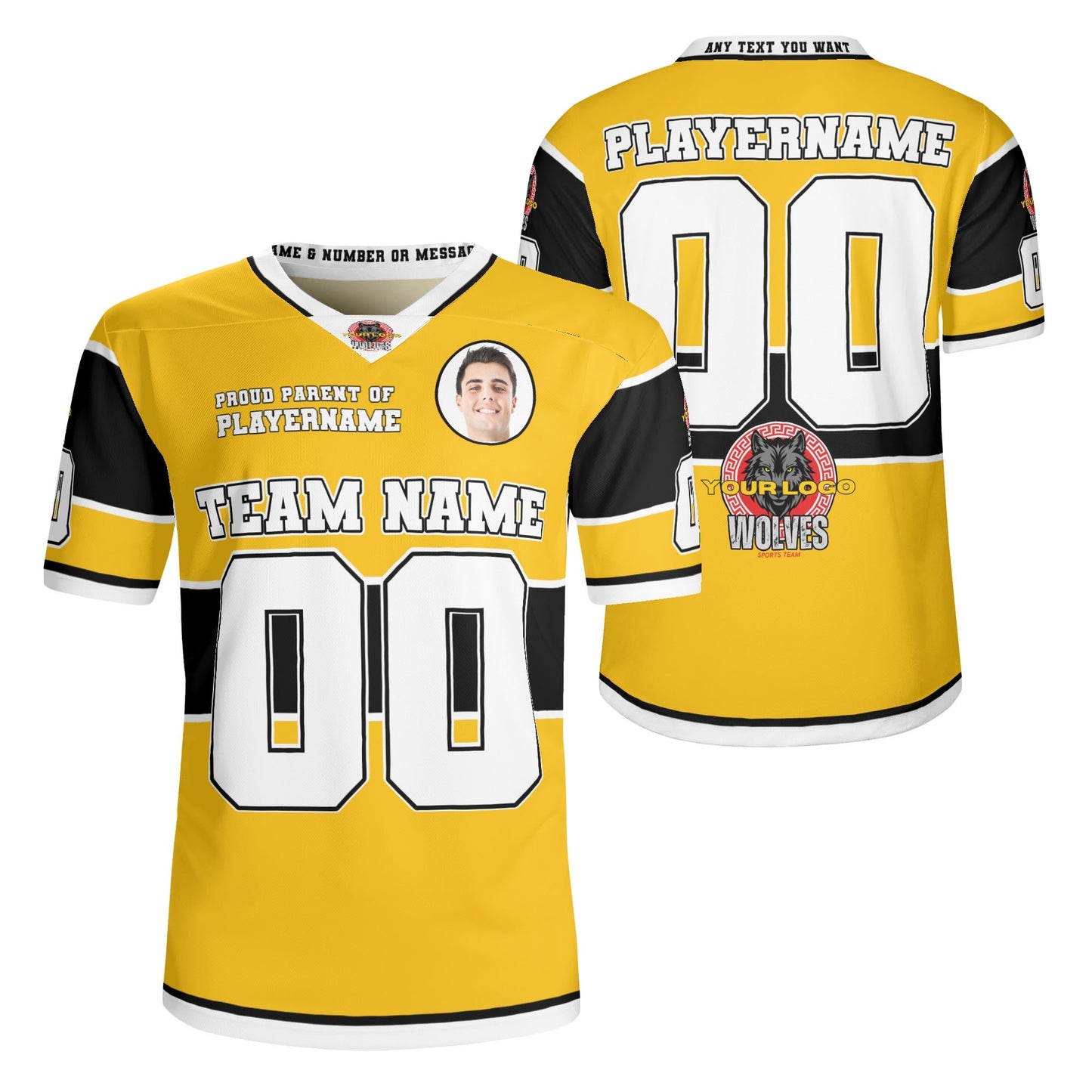 Personalized Custom Parent Jersey with Player Photo and Customizable Text (black accent)