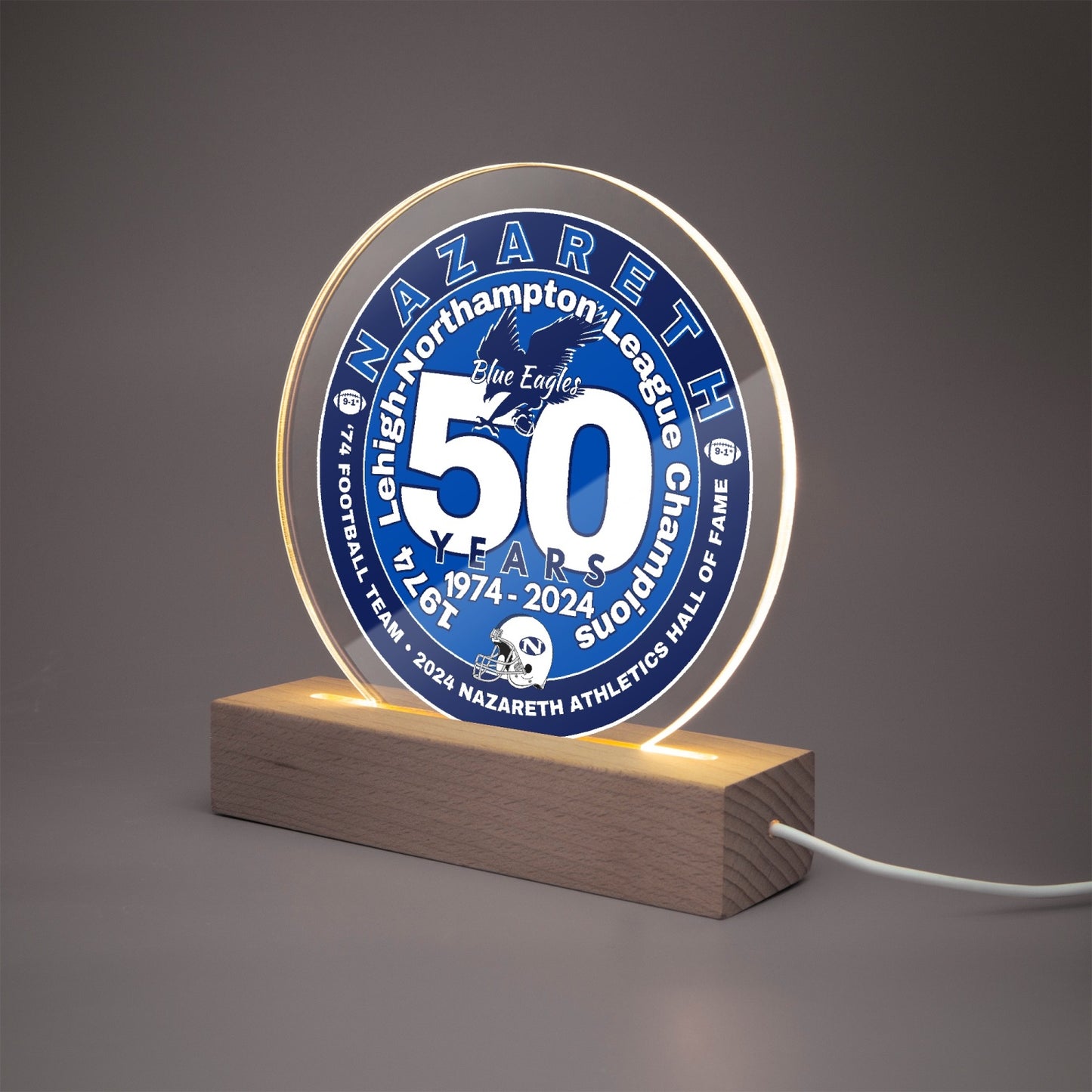 74 Nazareth Football 50 years- Hall of Fame Acrylic Plaque with Stand - Round