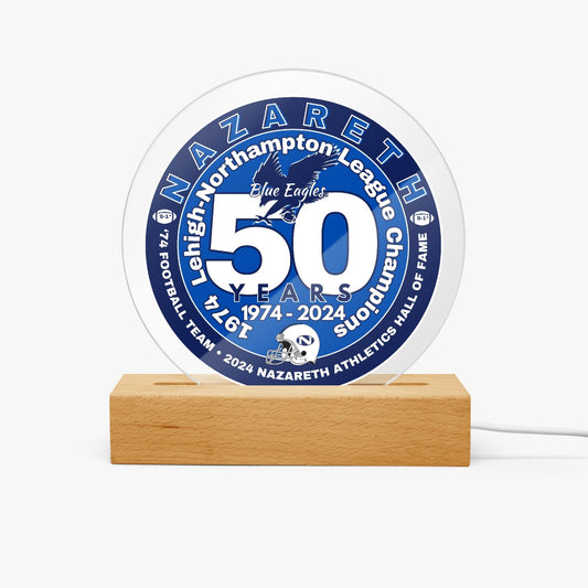 74 Nazareth Football 50 years- Hall of Fame Acrylic Plaque with Stand - Round