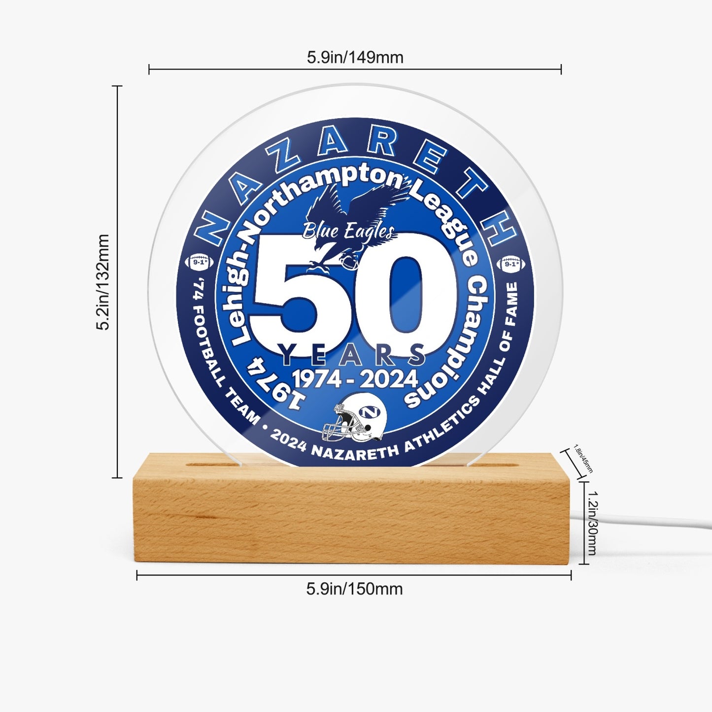 74 Nazareth Football 50 years- Hall of Fame Acrylic Plaque with Stand - Round