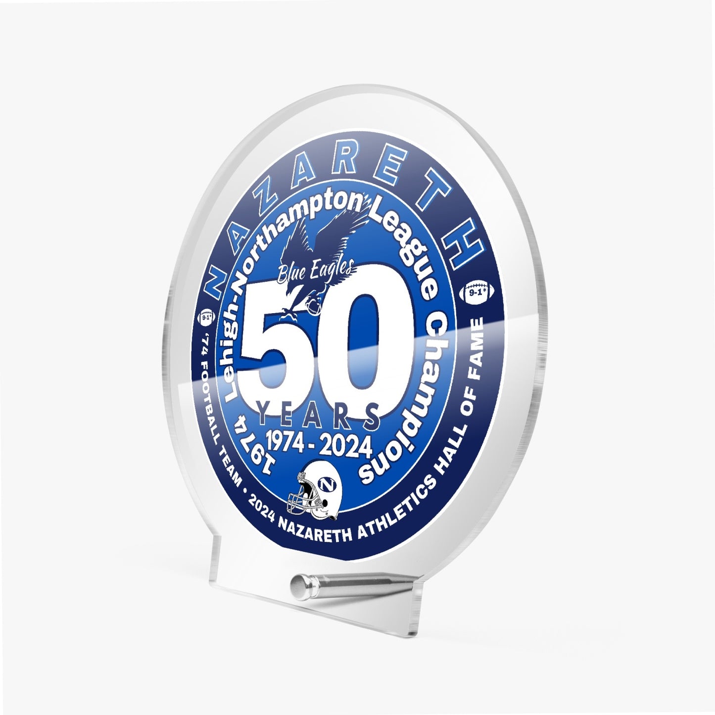 74 Nazareth Football 50 years- Hall of Fame Acrylic Plaque with Stand - Round