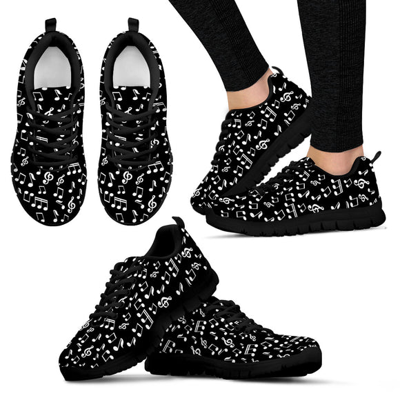 Black Musc Notes Design Shoes. Womens Sneakers