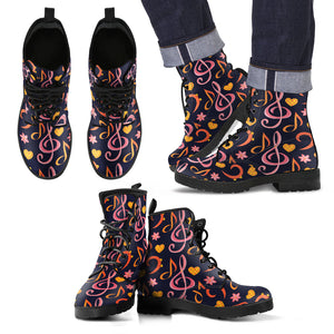 Music Note Pink & Orange Men's Leather Boots