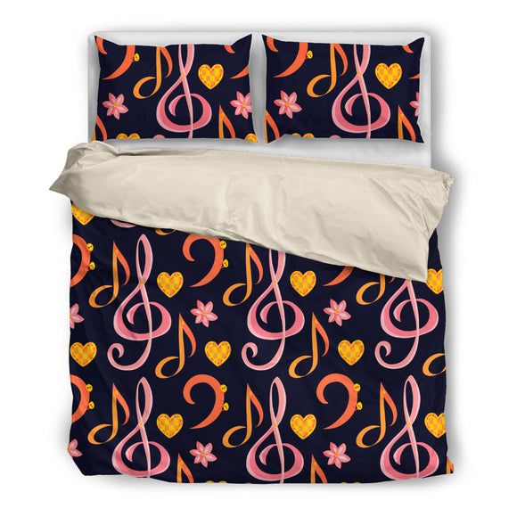 Pink & Orange Music Symbols Bedding Set Beige