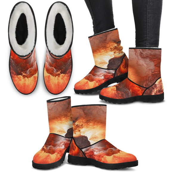 NP Orange Universe Faux Fur Boots