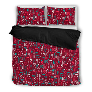 Red Mix of Music Notes Bedding Set