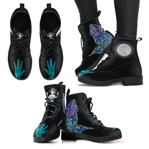 Purple Crystal & Moon side & Front hand - Women's Leather Boots