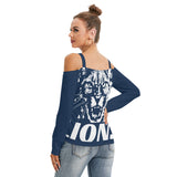 LIONS All-Over Print Women’s V-neck Cold Shoulder Blouse With Long Sleeve
