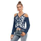 LIONS All-Over Print Women’s V-neck Cold Shoulder Blouse With Long Sleeve