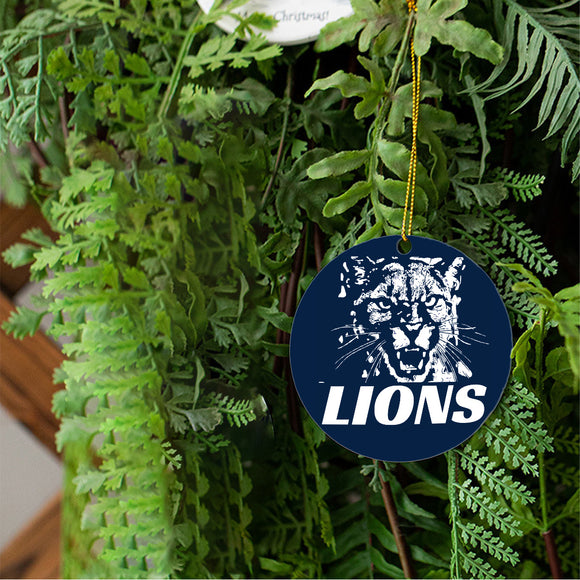 Lions Round Christmas Tree Pendant | Wooden