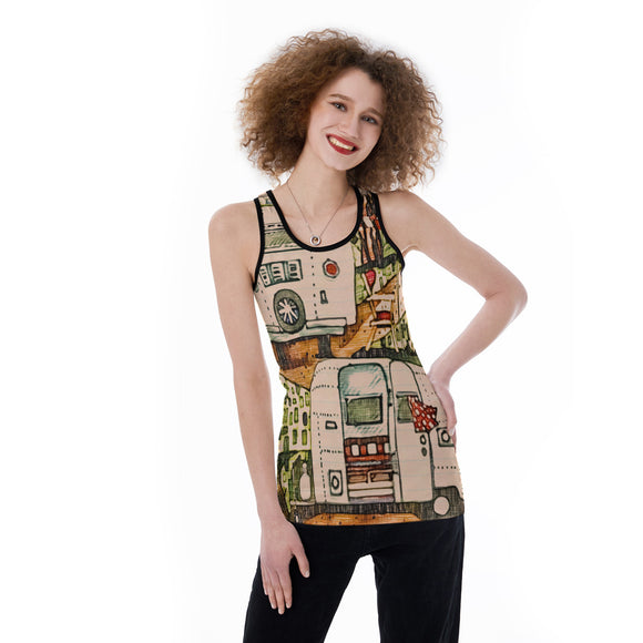 Vintage Campsite All-Over Print Women's Back Hollow Tank Top