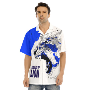 BEWARE OF LION  Men's Hawaiian Shirt With Button Closure