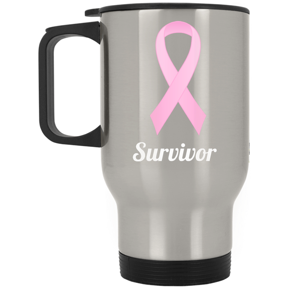 XP8400S Pink Ribbon Survivor Silver Stainless Travel Mug