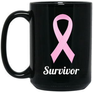 BM15OZ Pink Ribbon Survivor 15 oz. Black Mug