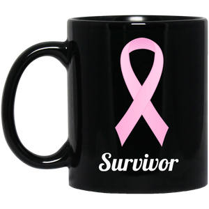 BM11OZ Pink Ribbon Survivor 11 oz. Black Mug
