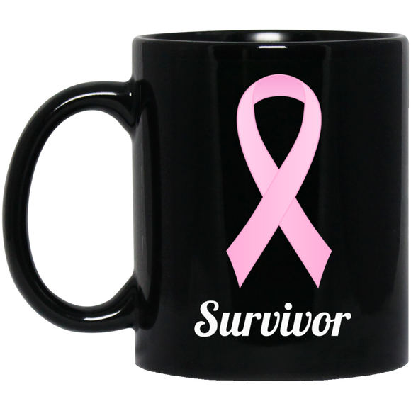 BM11OZ Pink Ribbon Survivor 11 oz. Black Mug