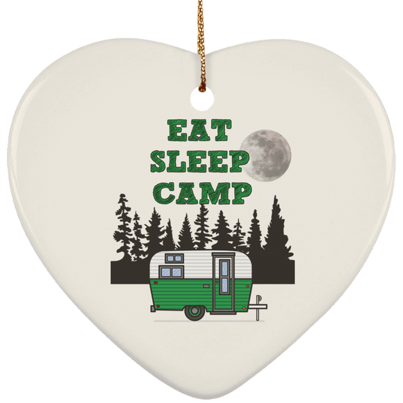 Eat sleep camp green SUBORNH Ceramic Heart Ornament