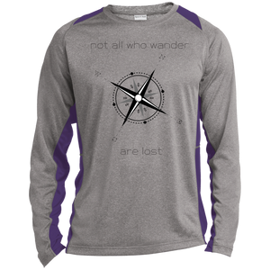 Not All Who Wander Long Sleeve Heather Colorblock Poly T-shirt