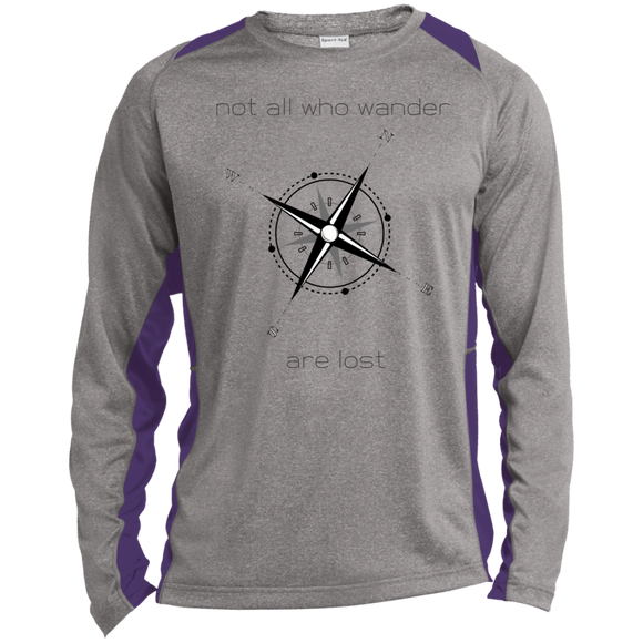 Not All Who Wander Long Sleeve Heather Colorblock Poly T-shirt