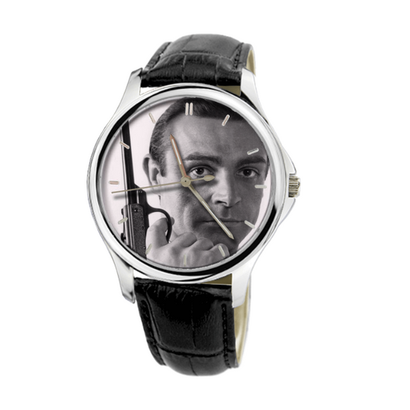 James Bond 30 Meters Waterproof Quartz Fashion Watch With Black Genuine Leather 