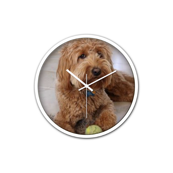 Doodle Dog Non-Ticking Silent Wall Clock with Modern (White)